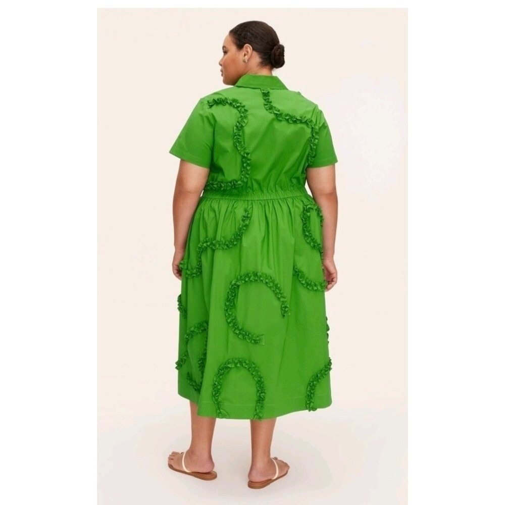 Kate Spade xTarget Green Ruffle Dress Midi Button Front Short Sleeve Sz M - Picture 2 of 4